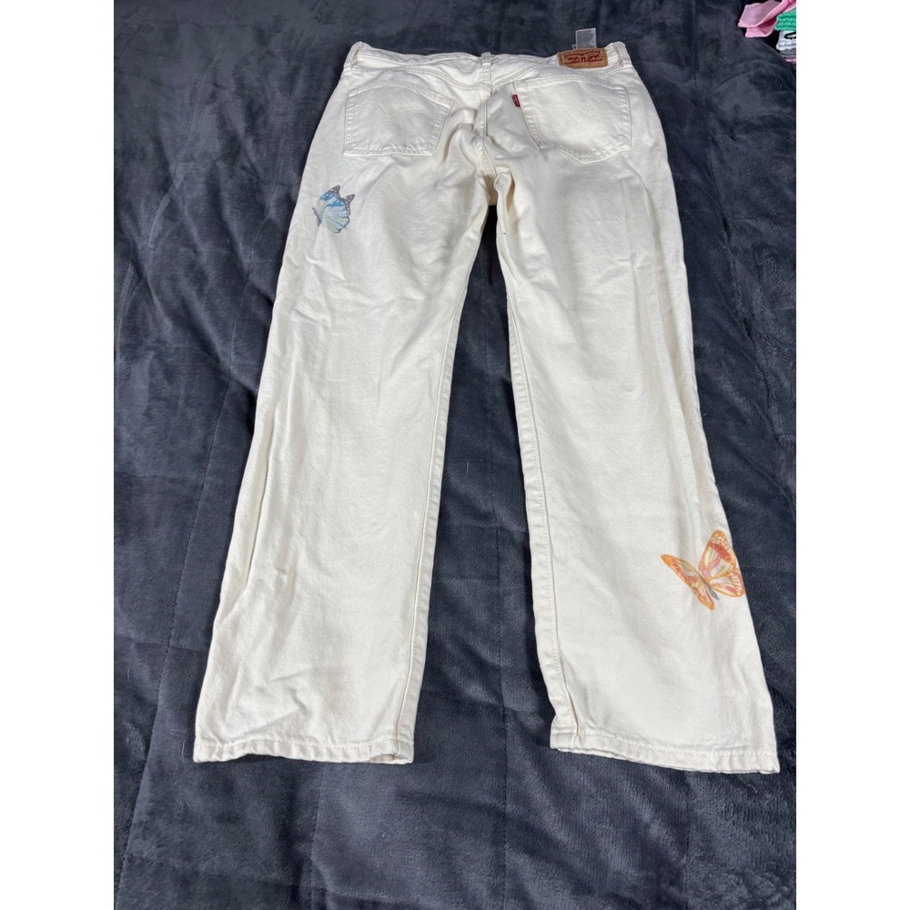 Levis 501 Original Fit Butterfly Graphic Jeans Off White Straight Leg 31x27 - Picture 11 of 12